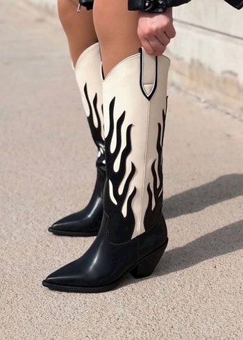 Bej Siyah Deri Dizüstü Stiletto Bot Zara - Görsel 3