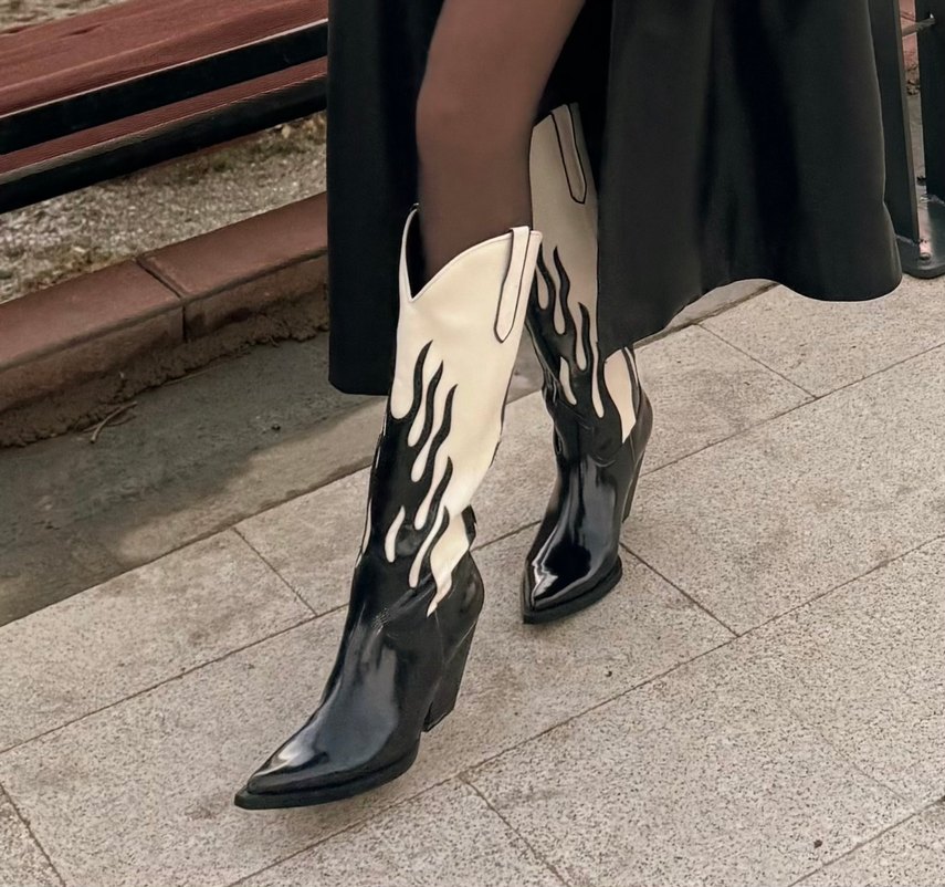 Bej Siyah Deri Dizüstü Stiletto Bot Zara - Görsel 2