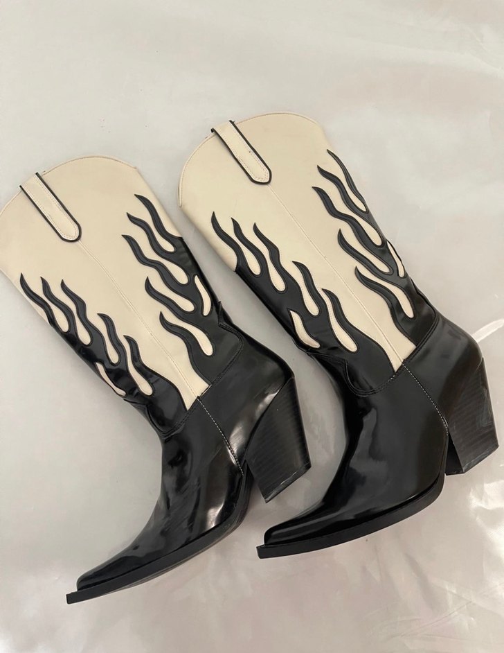 Bej Siyah Deri Dizüstü Stiletto Bot Zara - Görsel 4