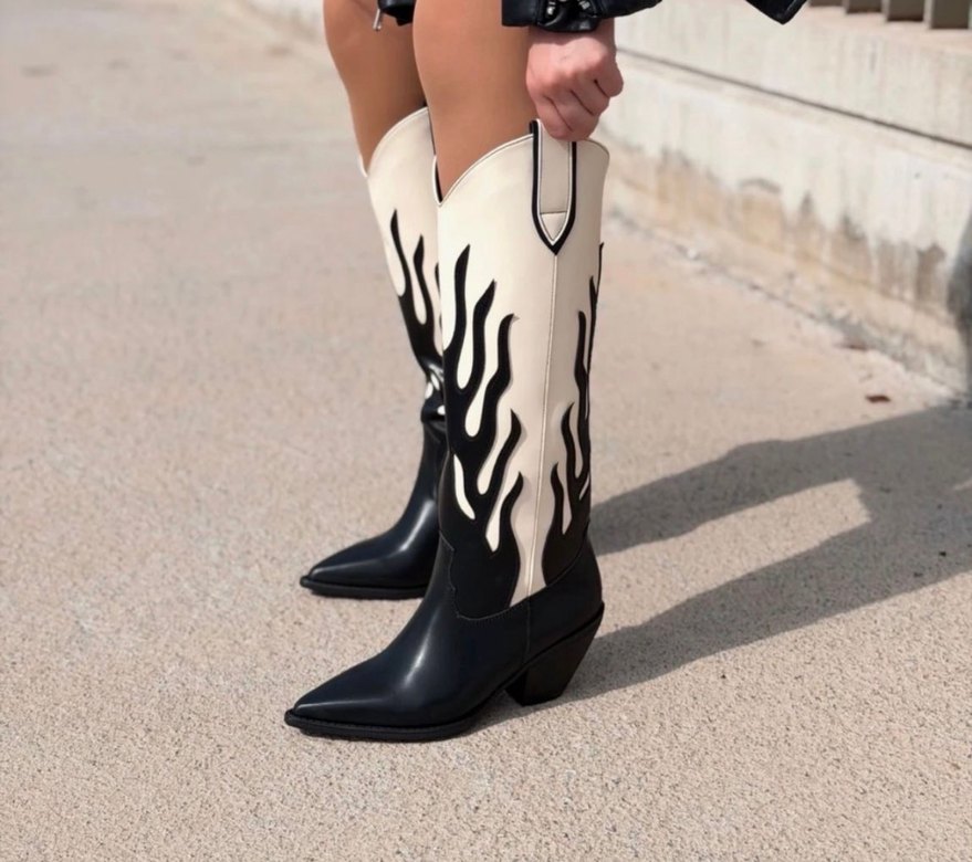 Bej Siyah Deri Dizüstü Stiletto Bot Zara - Görsel 3