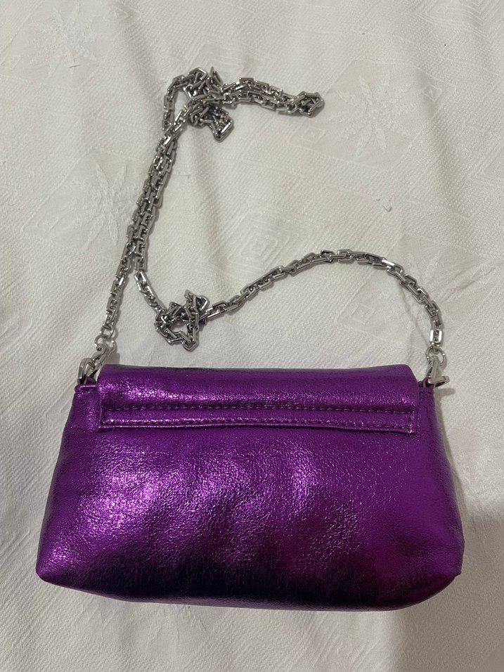 Parlak Mor Deri Zincir Detaylı Çanta - Görsel 3