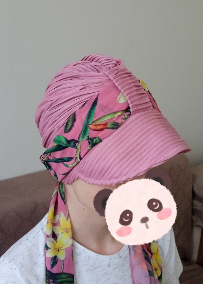 Pembe Pliseli Bohem Kadın Şapka - Görsel 2