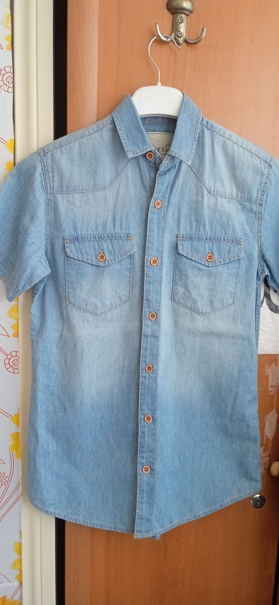 Mavi Kısa Kollu Denim Gömlek - Görsel 3