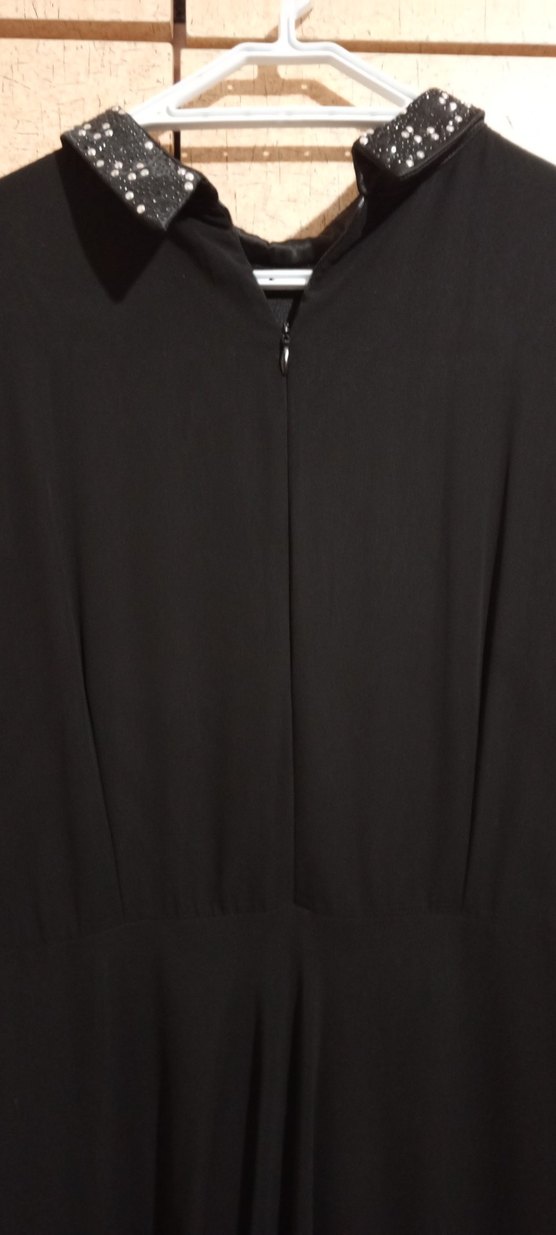 Siyah Uzun Kollu Nakışlı Uzun Elbise - Görsel 3