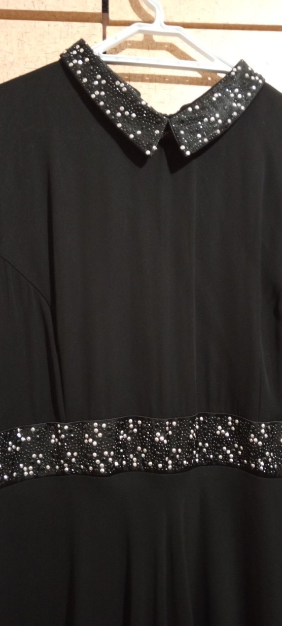 Siyah Uzun Kollu Nakışlı Uzun Elbise - Görsel 2