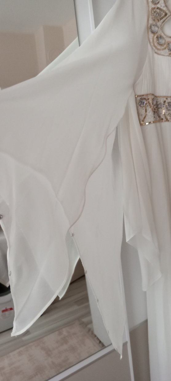 İşlemeli Beyaz Uzun Elbise - Görsel 2