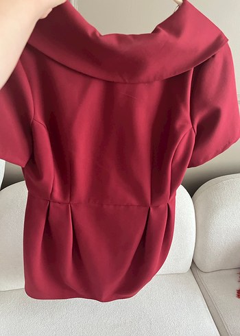 Bordo V Yaka Midi Abiye Elbise - Görsel 3