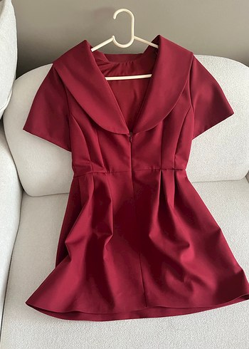 Bordo V Yaka Midi Abiye Elbise - Görsel 4