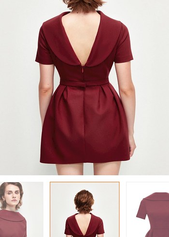 Bordo V Yaka Midi Abiye Elbise - Görsel 6