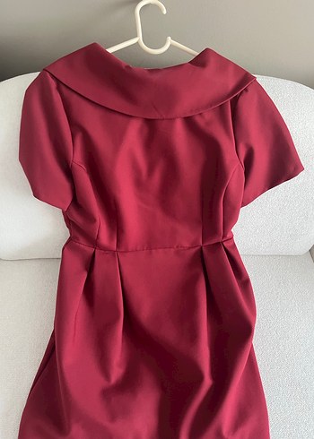 Bordo V Yaka Midi Abiye Elbise - Görsel 2