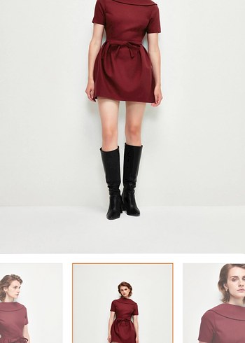 Bordo V Yaka Midi Abiye Elbise - Görsel 5