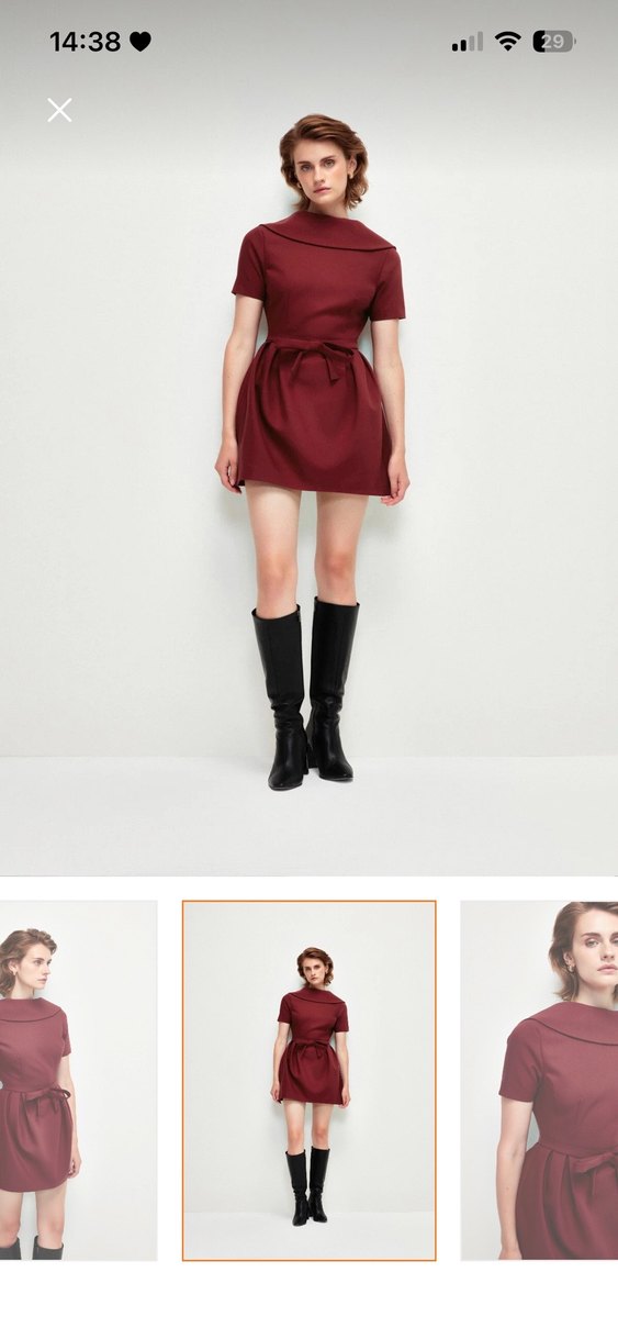 Bordo V Yaka Midi Abiye Elbise - Görsel 5