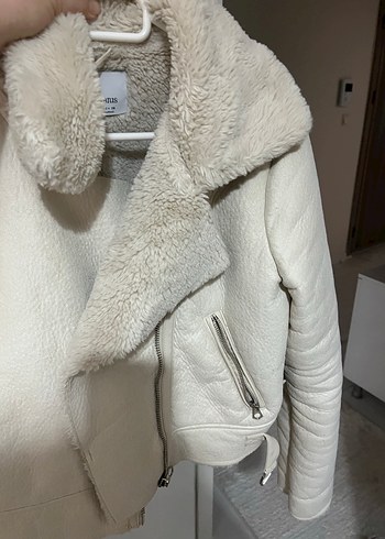 Beyaz Kürklü Deri Kadın Ceket - Görsel 6