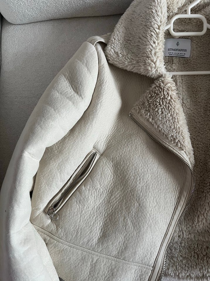 Beyaz Kürklü Deri Kadın Ceket - Görsel 3