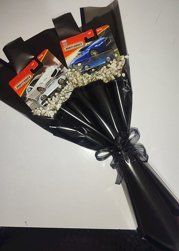 Siyah Kağıtlı Matchbox Araba Buketi - Görsel 2
