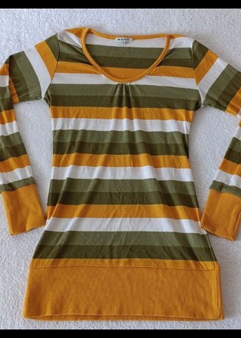 Sarı Gri Çizgili Kadın Triko - Görsel 2