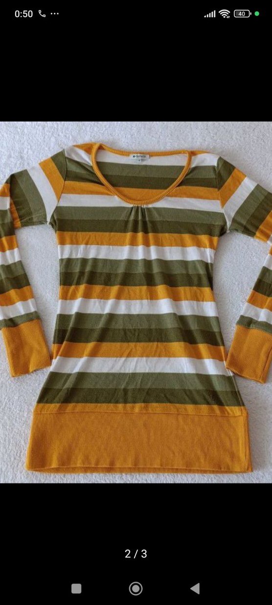 Sarı Gri Çizgili Kadın Triko - Görsel 2