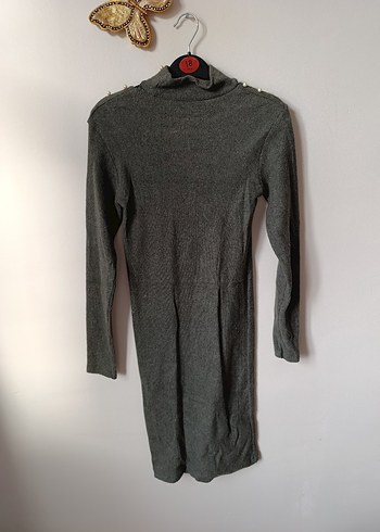 Uzun Kollu Gri Triko Elbise - Görsel 4