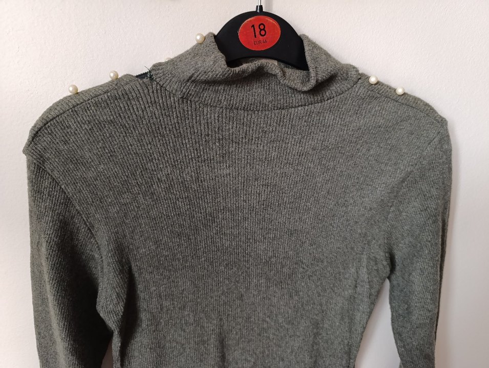 Uzun Kollu Gri Triko Elbise - Görsel 5