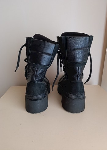 Siyah Deri Platform Topuklu Goth Kadın Bot - Görsel 4