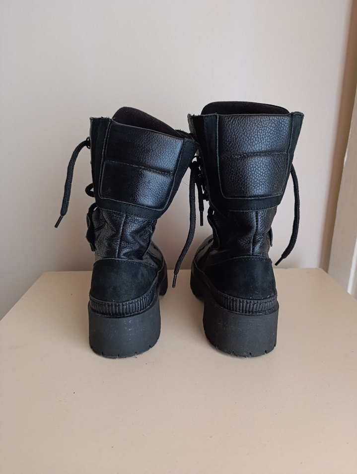 Siyah Deri Platform Topuklu Goth Kadın Bot - Görsel 4