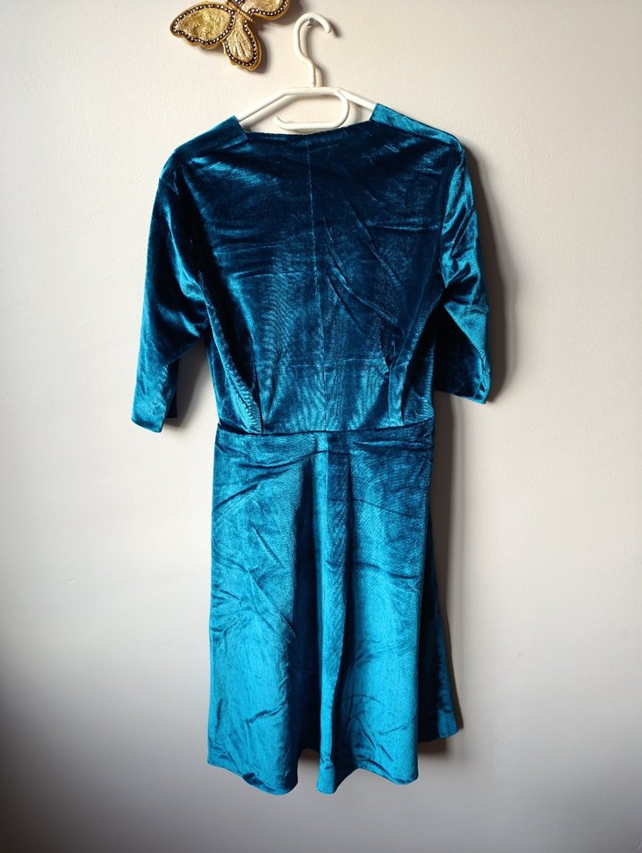 Turkuaz kadife elbise - Görsel 3