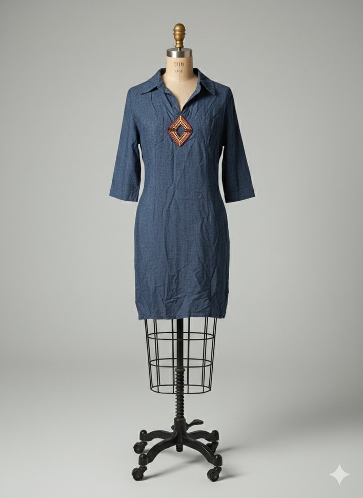koton denim gömlek elbise - Görsel 4