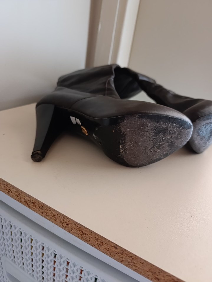 İnci kahverengi topuklu çizme - Görsel 4