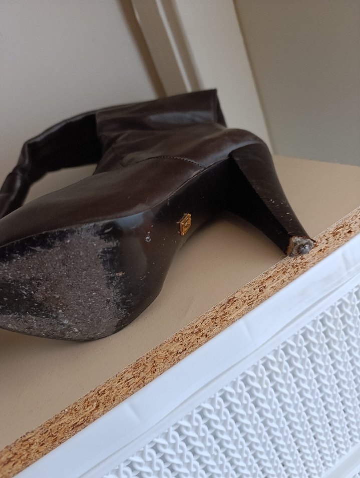 İnci kahverengi topuklu çizme - Görsel 3