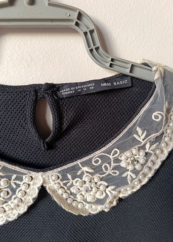 Dantelli bebe yaka Siyah Elbise - Görsel 3