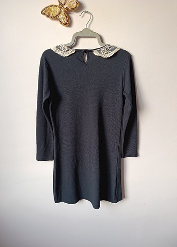 Dantelli bebe yaka Siyah Elbise - Görsel 4