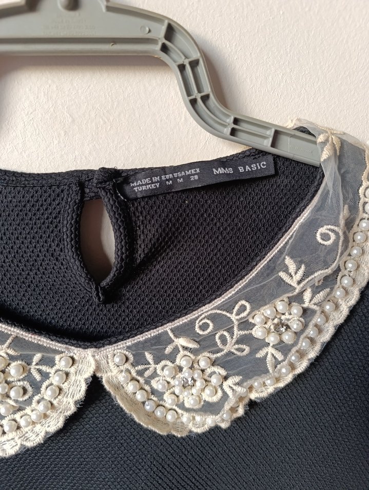 Dantelli bebe yaka Siyah Elbise - Görsel 3