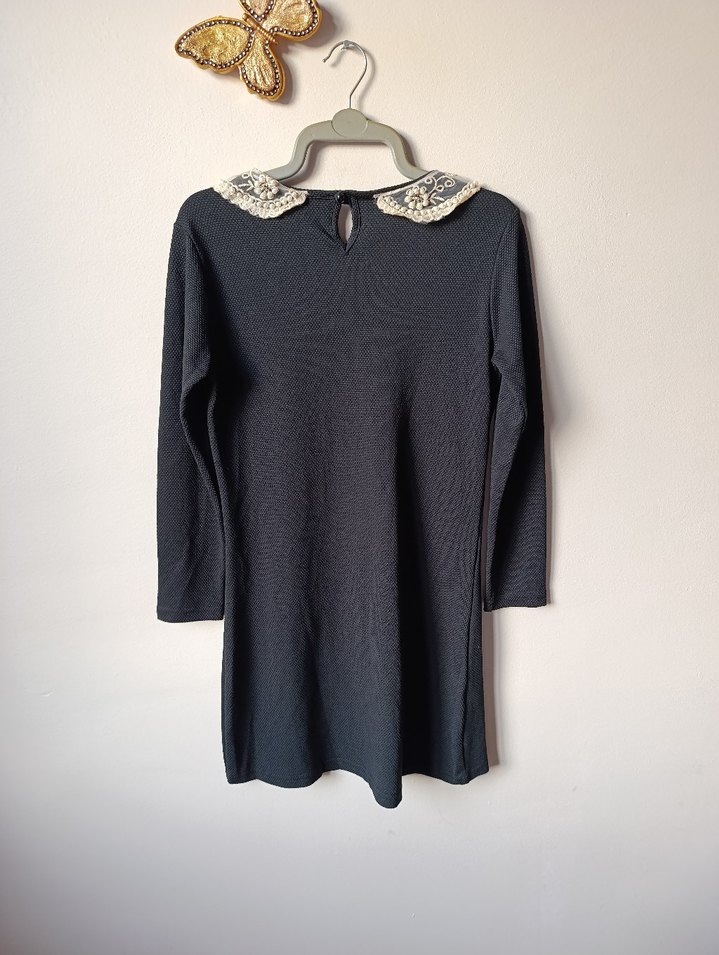 Dantelli bebe yaka Siyah Elbise - Görsel 4