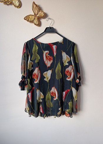 siyah Çiçek Desenli şifon Bluz - Görsel 4