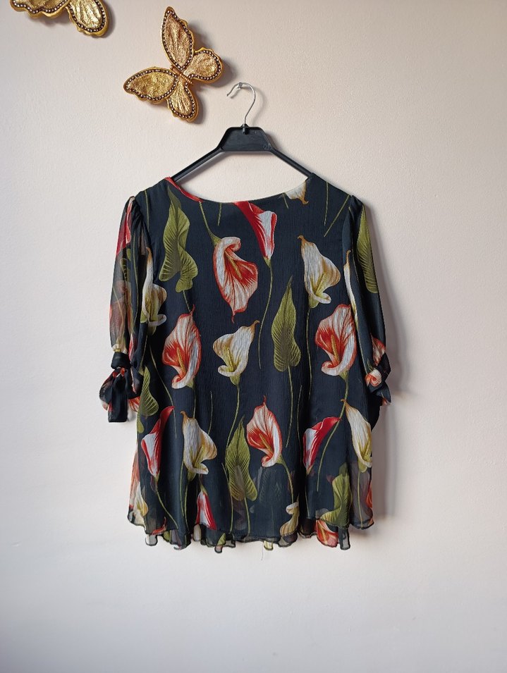 siyah Çiçek Desenli şifon Bluz - Görsel 4