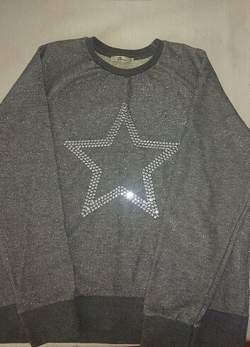 Gri simli sweatshirt