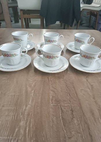 Beden Pastel Çiçek Desenli Beyaz büyük Kahve Fincanı Seti