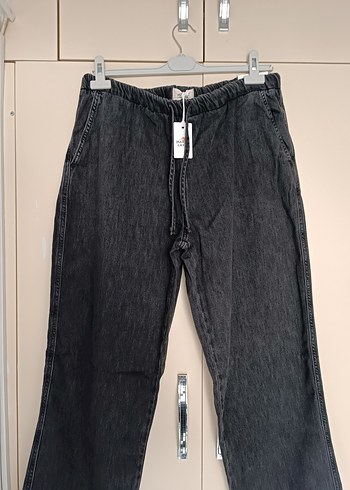 Diğer koyu grii Bol Kesim beli lastikli Kot Pantolon