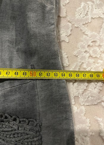 LC Waikiki Gri Uzun Kollu Nakışlı Keten Kadın Gömlek