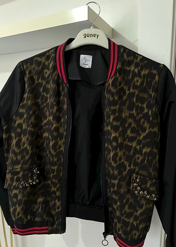 l Beden kahverengi Renk Kahverengi Leopar Desenli Kadın Bomber Ceket