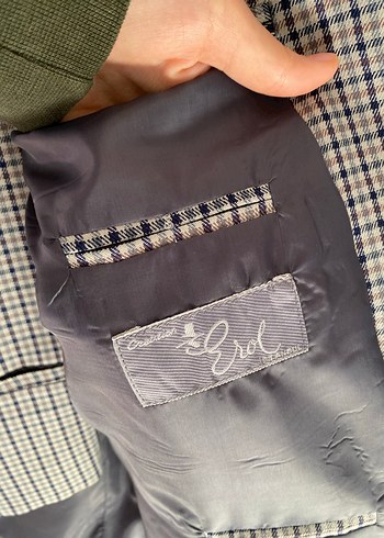 Gri Kareli Düğmeli Erkek Takım Ceketi ve yeleği - Görsel 4