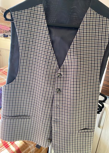 Gri Kareli Düğmeli Erkek Takım Ceketi ve yeleği - Görsel 5