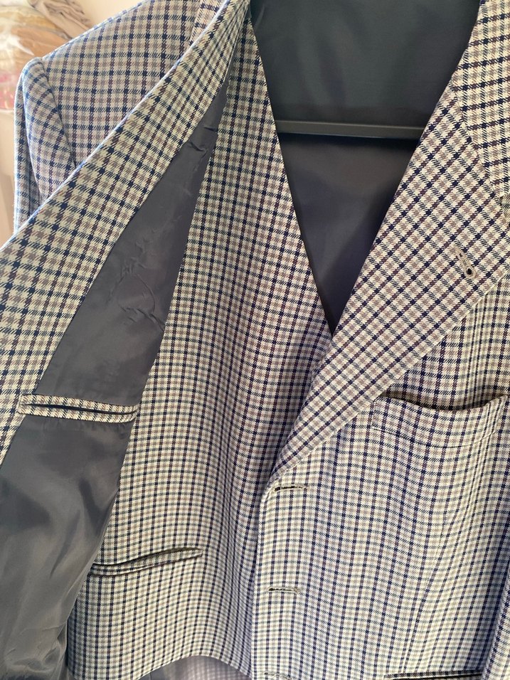 Gri Kareli Düğmeli Erkek Takım Ceketi ve yeleği - Görsel 2