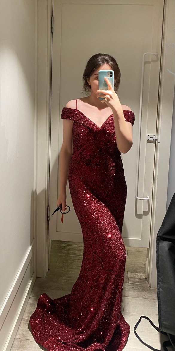 Bordo Parlak Uzun Abiye Elbise - Görsel 2