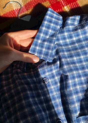 Erkek Gri Kareli Uzun Kollu Gömlek - Görsel 3