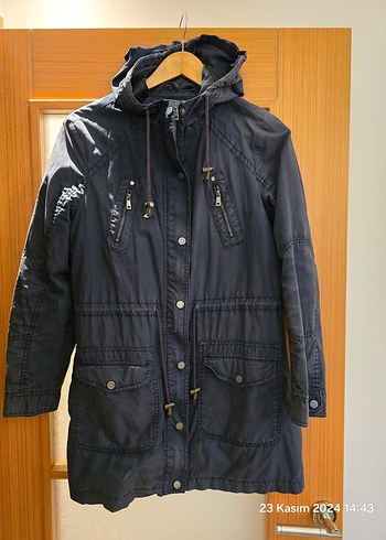 Kadın Lacivert Denim Parka Kürklü Kapüşonlu - Görsel 2