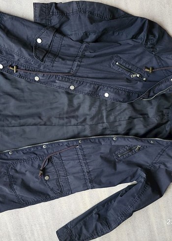 Kadın Lacivert Denim Parka Kürklü Kapüşonlu - Görsel 6