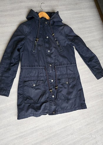 Kadın Lacivert Denim Parka Kürklü Kapüşonlu - Görsel 7