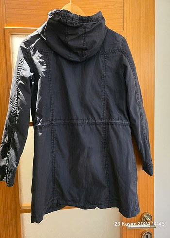 Kadın Lacivert Denim Parka Kürklü Kapüşonlu - Görsel 3