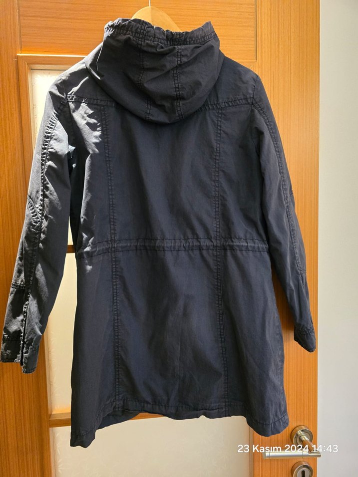 Kadın Lacivert Denim Parka Kürklü Kapüşonlu - Görsel 3